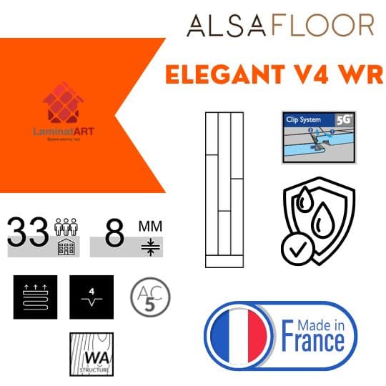 Характеристики Alsafloor Elegant V4 WR Купити ламінат у Києві, французький ламінат, Alsafloor Elegant V4 WR, недорого, з доставкою, водостійкий ламінат, під теплу підлогу, 8 мм, ламінат Alsafloor офіційний сайт, ламінат Alsafloor купити, Alsafloor ламінат офіційний, ламінат Франція Alsafloor, ламінат Alsafloor, водостійка підлога Альсафлор, купити Альсафлор Київ, Альсафлор купити Київ, 33 клас ламінат