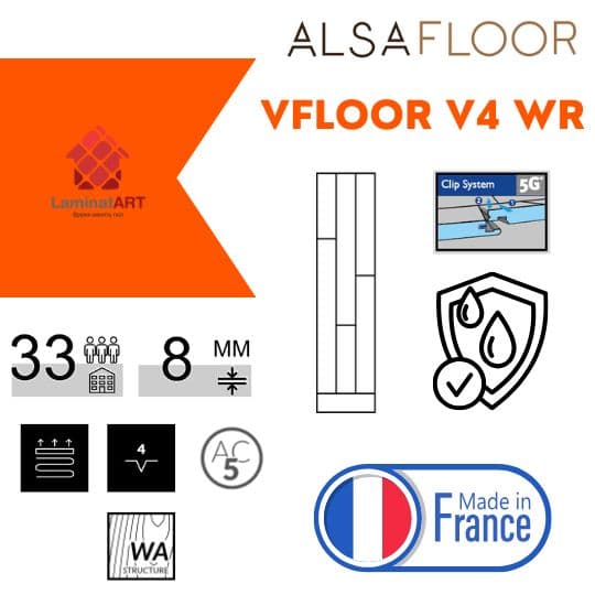 Характеристики Alsafloor Vfloor V4 WR Купити ламінат у Києві, французький ламінат, Alsafloor Vfloor V4 WR, недорого, з доставкою, водостійкий ламінат, під теплу підлогу, 8 мм, ламінат Alsafloor офіційний сайт, ламінат Alsafloor купити, Alsafloor ламінат офіційний, ламінат Франція Alsafloor, ламінат Alsafloor, водостійка підлога Альсафлор, купити Альсафлор Київ, Альсафлор купити Київ, 33 клас ламінат