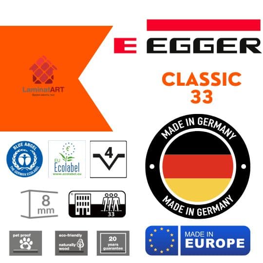 Характеристики Egger Classic 33 Купити ламінат у Києві, Німецький ламінат, Egger Classic 33, недорого, з доставкою, вологостійкий ламінат, під теплу підлогу, ламінат Egger офіційний сайт, ламінат Egger купити, Egger ламінат офіційний, ламінат Німеччина Egger, ламінат Egger, водостійка підлога Егер, купити Егер Київ, Егер купити Київ, 33 клас ламінат, 8 мм товщина, ламінат з фаскою