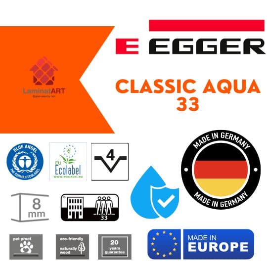 Характеристики Egger Classic Aqua 33 Купити ламінат у Києві, Німецький ламінат, Egger Classic Aqua 33, недорого, з доставкою, вологостійкий ламінат, під теплу підлогу, ламінат Egger офіційний сайт, ламінат Egger купити, Egger ламінат офіційний, ламінат Німеччина Egger, ламінат Egger, водостійка підлога Егер, купити Егер Київ, Егер купити Київ, 33 клас ламінат, 8 мм товщина, ламінат з фаскою