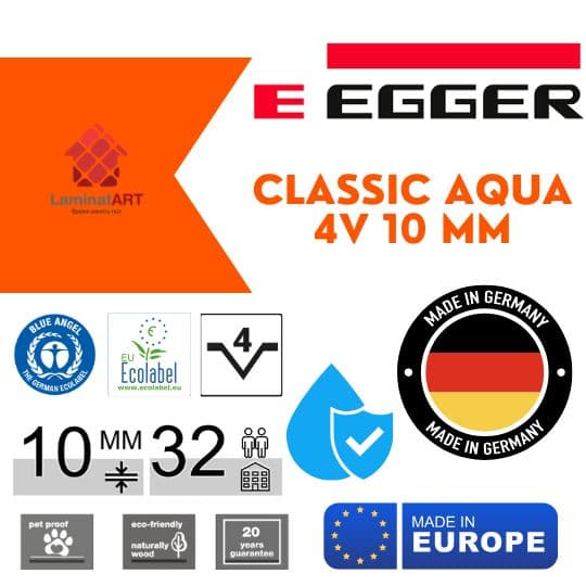 Характеристики Egger Classic Aqua 4V 10 MM Купити ламінат у Києві, Німецький ламінат, Classic Aqua 4V 10 MM, недорого, з доставкою, вологостійкий ламінат, під теплу підлогу, ламінат Egger офіційний сайт, ламінат Egger купити, Egger ламінат офіційний, ламінат Німеччина Egger, ламінат Egger, водостійка підлога Егер, купити Егер Київ, Егер купити Київ, 32 клас ламінат, 10 мм товщина, ламінат з фаскою