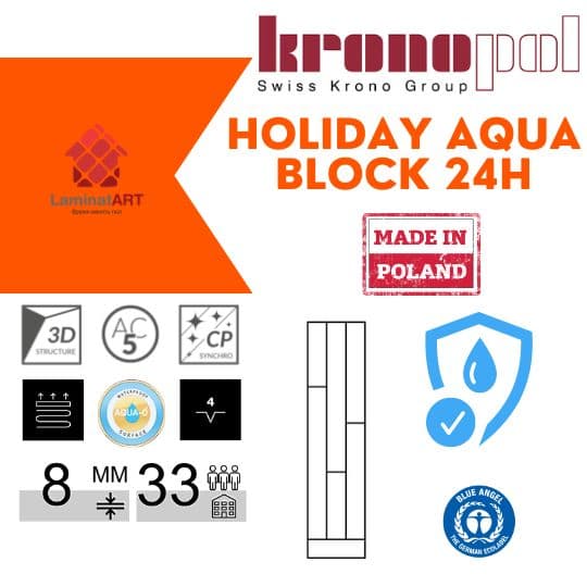 Характеристики Kronopol Holiday Aqua Block 24h Купити ламінат у Києві, польський ламінат, Kronopol Holiday Aqua Block 24h, недорого, з доставкою, водостійкий ламінат, під теплу підлогу, 8 мм, ламінат Kronopol офіційний сайт, ламінат Kronopol купити, Kronopol ламінат офіційний, ламінат Польша Kronopol, ламінат Kronopol, водостійка підлога Кронопол, купити Кронопол Київ, Кронопол купити Київ, ламінат 33 клас