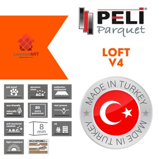 Характеристики Peli Loft V4 Купити ламінат у Києві, турецький ламінат, Peli Parquet Loft V4, недорого, з доставкою, вологостійкий ламінат, під теплу підлогу, 8 мм, ламінат Peli офіційний сайт, ламінат Peli купити, Peli ламінат офіційний, ламінат Туреччина Peli, ламінат Peli, вологостійка підлога Пелі, купити Пелі Київ, Пелі купити Київ, 32 клас ламінат